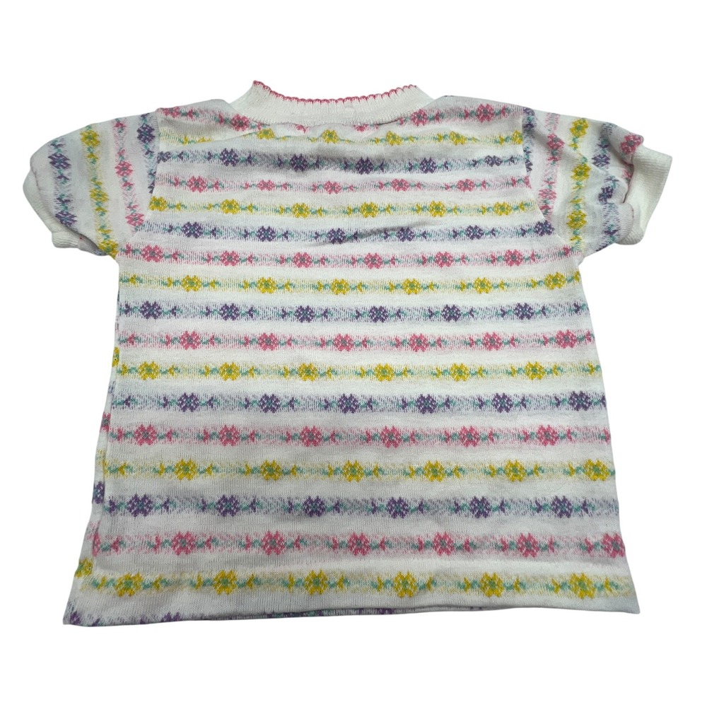 Vintage Health-tex Stantogs Kids 24M Knit‎ Top Fair Isle Stripe Pink Purple USA